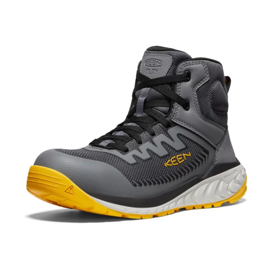 Men KEEN Work Boots & Shoes-Men'S Arvada Mid Work Sneaker (Carbon-Fiber Toe) | Black/ Yellow