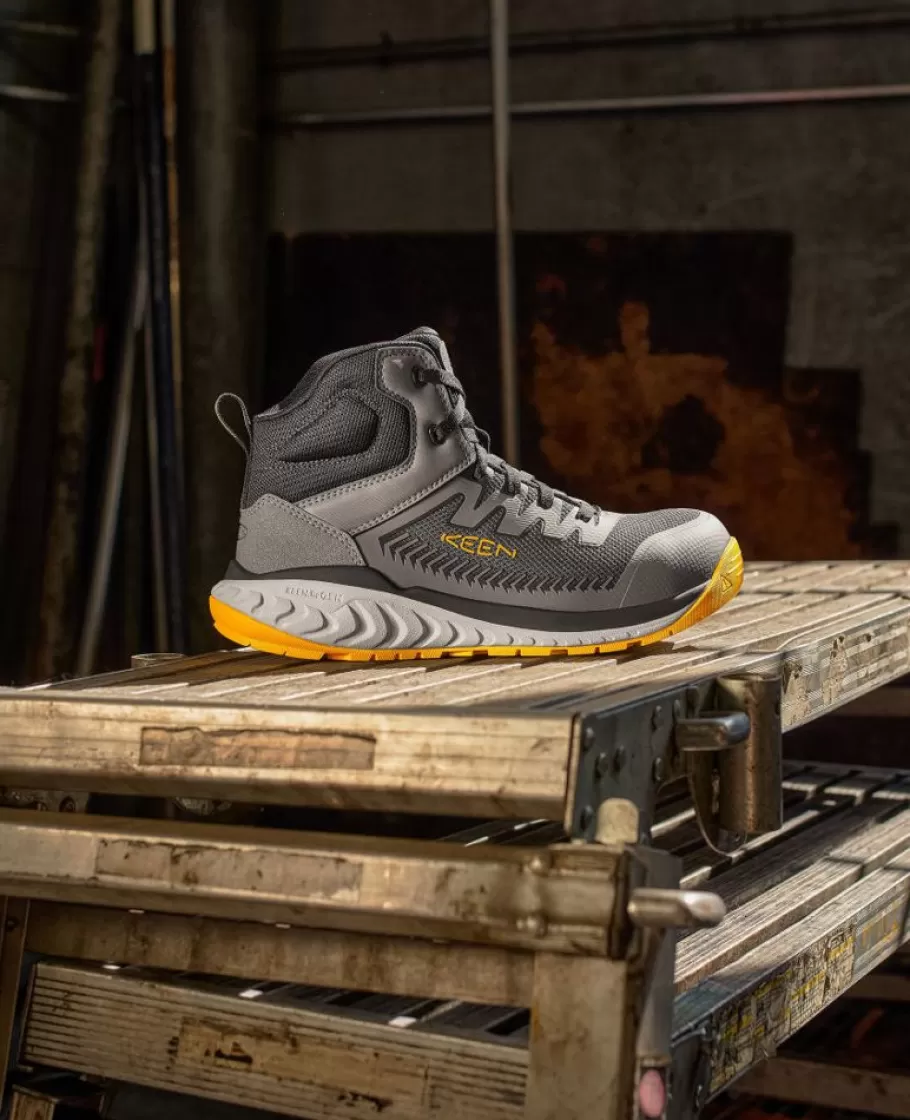 Men KEEN Work Boots & Shoes-Men'S Arvada Mid Work Sneaker (Carbon-Fiber Toe) | Black/ Yellow
