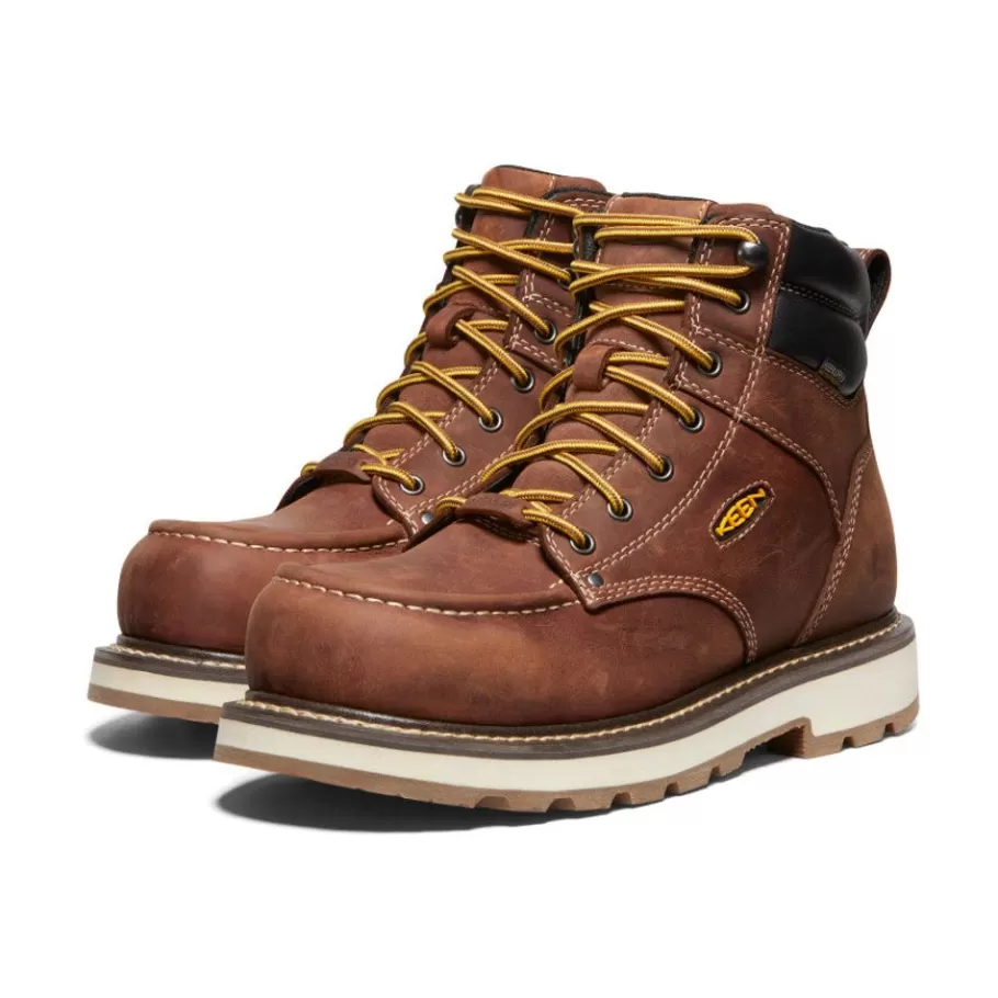 Men KEEN Work Boots & Shoes-Men'S Cincinnati 6" Waterproof 90° Heel Boot (Carbon-Fiber Toe) | Tuscan Red/Sandshell
