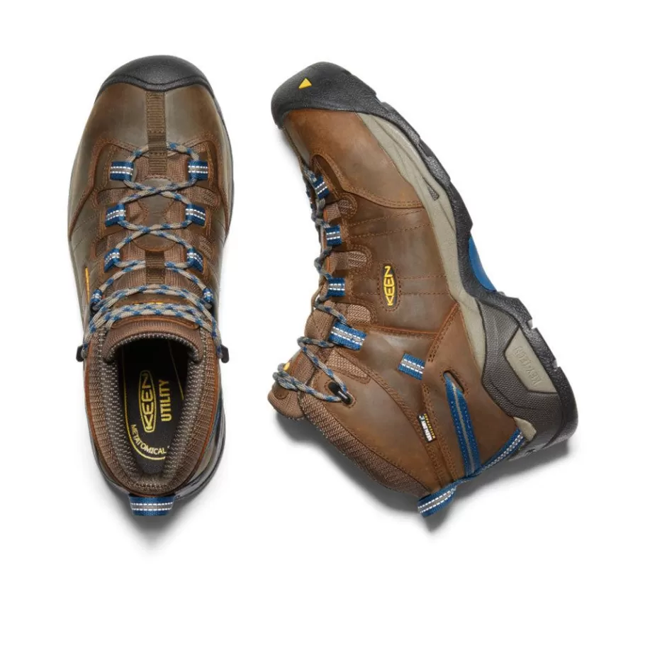 Men KEEN Work Boots & Shoes-Men'S Detroit Xt Waterproof Boot (Steel Toe) | Cascade Brown/Orion Blue