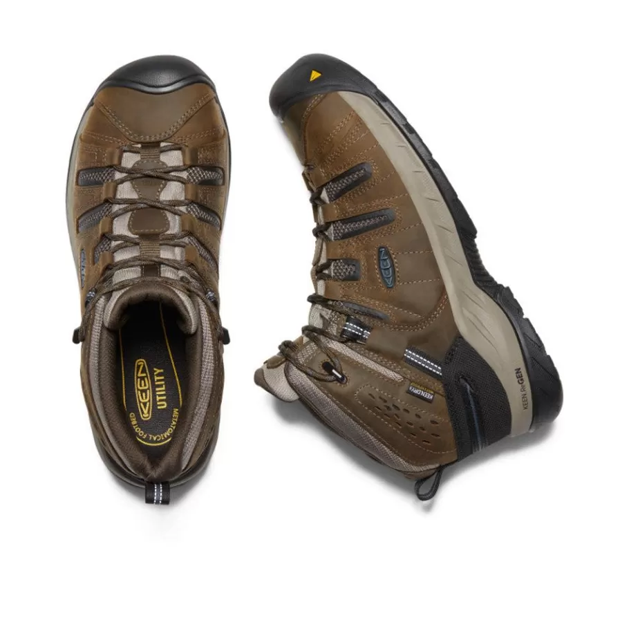 Men KEEN Work Boots & Shoes-Men'S Flint Ii Waterproof Boot (Steel Toe) | Cascade Brown/Orion Blue