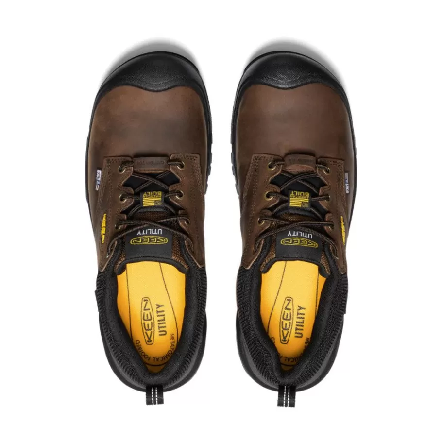 Men KEEN Work Boots & Shoes-Men'S Independence Oxford Waterproof Shoe (Carbon-Fiber Toe) | Dark Earth/Black