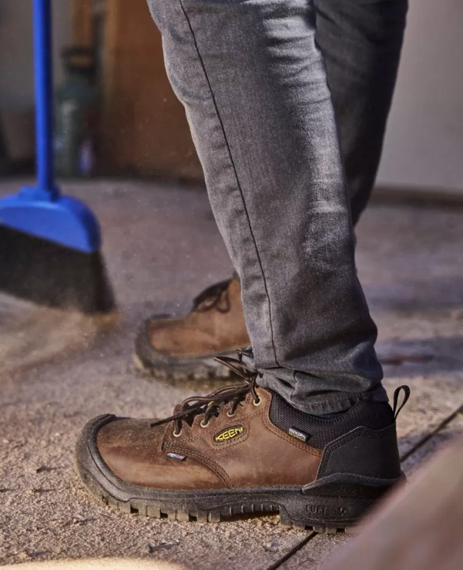 Men KEEN Work Boots & Shoes-Men'S Independence Oxford Waterproof Shoe (Carbon-Fiber Toe) | Dark Earth/Black