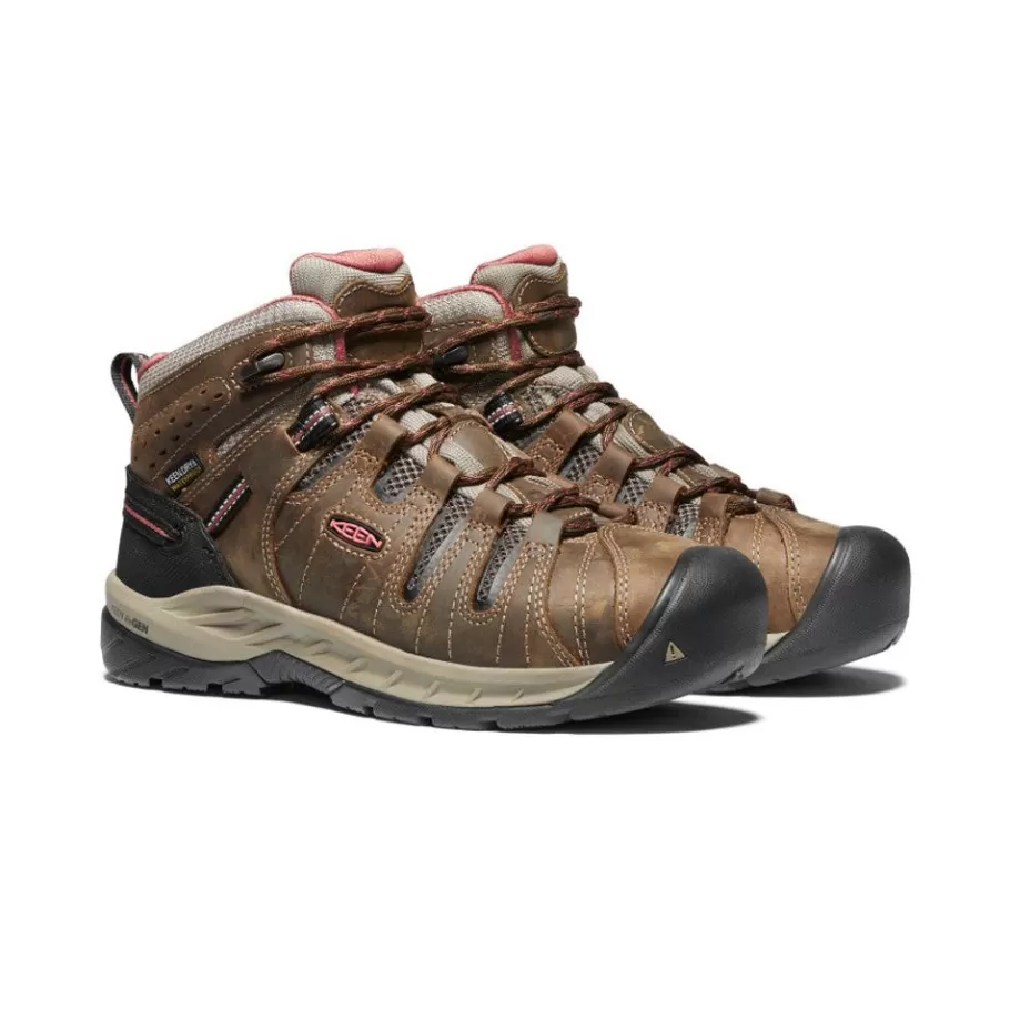 Women KEEN Work Boots & Shoes-Women'S Flint Ii Waterproof Boot (Soft Toe) | Cascade Brown/Brick Dust