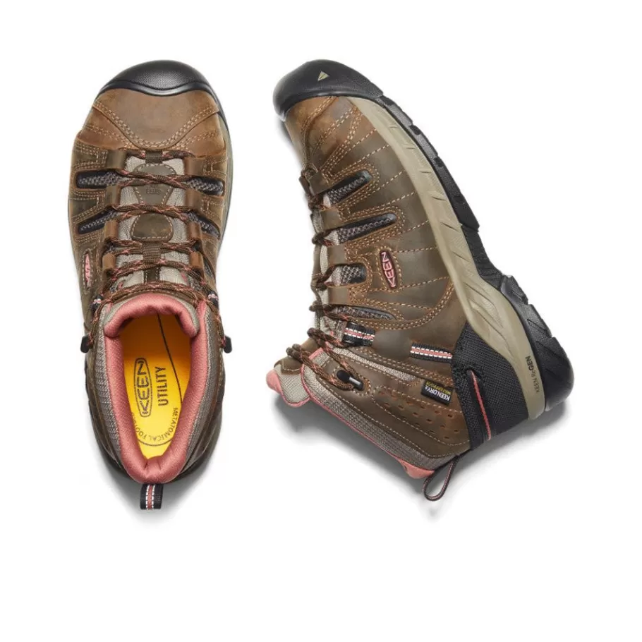 Women KEEN Work Boots & Shoes-Women'S Flint Ii Waterproof Boot (Soft Toe) | Cascade Brown/Brick Dust